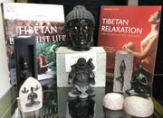 A selection of books and buddhas available